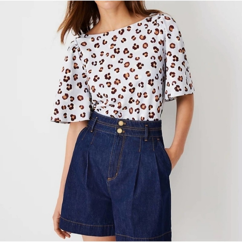 Ann Taylor Animal Print Flutter Sleeve Flowy Blouse